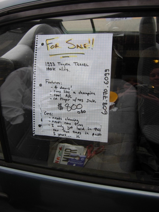 vehicle for sale signs