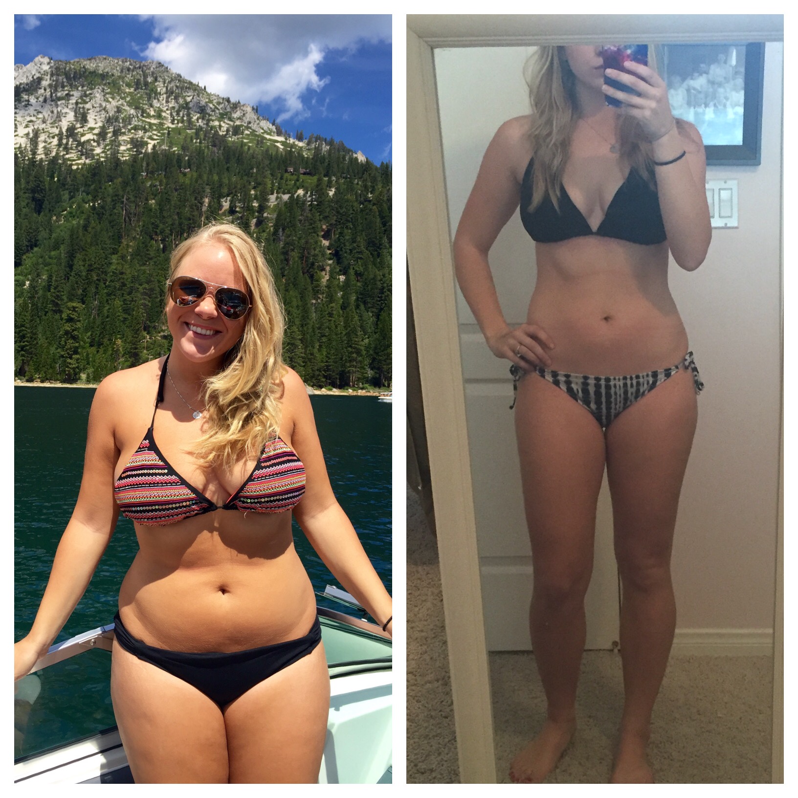 Девушка до и после похудения в купальнике