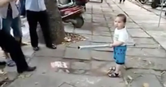 Toddler Uses A Steel Pipe To Defend His Grandma From Chinese Police