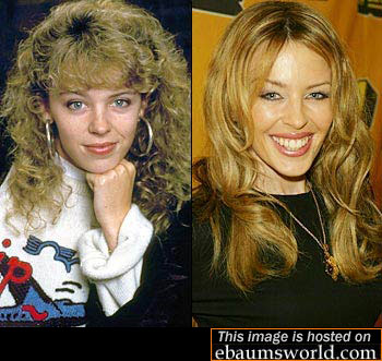 Kylie Minogue in 1987 and today.