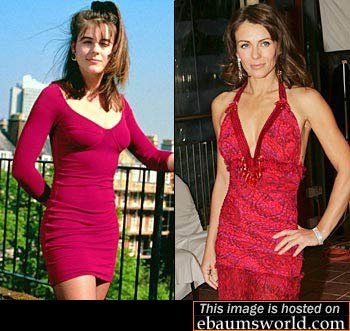 Liz Hurley in 1991 and today.