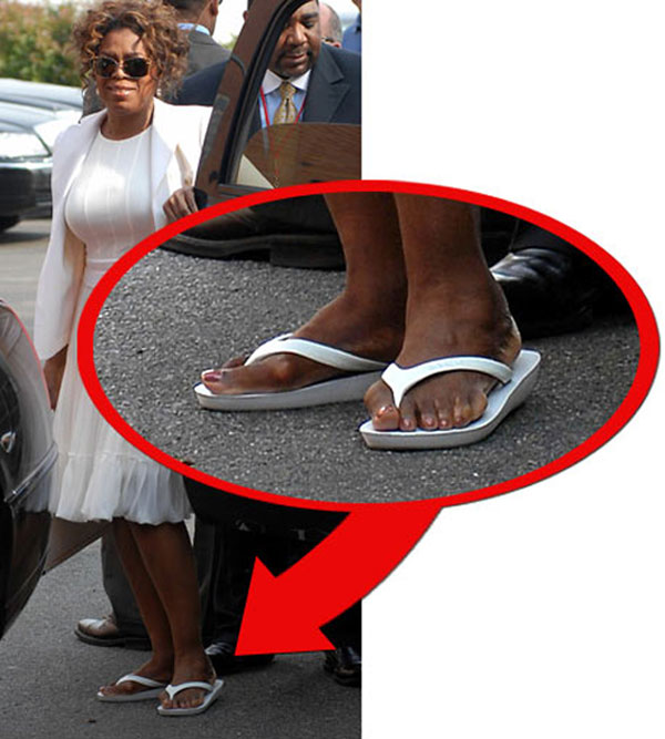 Oprah's left foot has an extra toe... nasty!