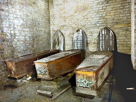 Catacombs under the chapel on site at the West Norwood Cemetery in London, England.