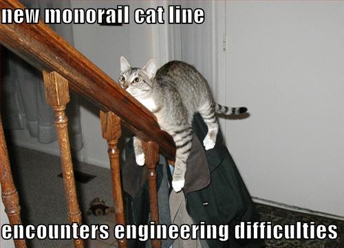 photo caption - new monorail cat line encounters engineering difficulties
