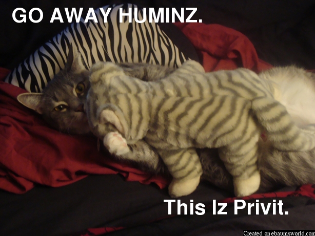 photo caption - Go Away Huminz. This Iz Privit. Created on ebaumsworld.com