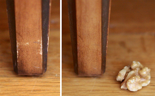 Rubbing a walnut over scratches in your favorite furniture will disguise dings and scrapes.