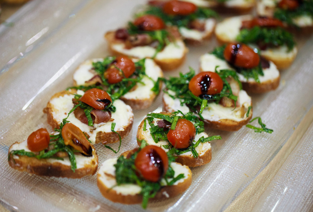 Balsamic-Glazed Bacon Spinache and Whipped Ricotta Bruschette