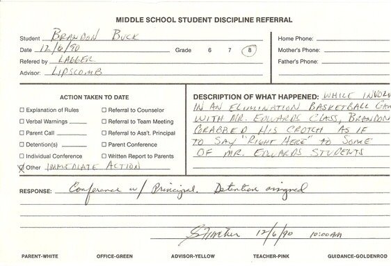 detention referral - Middle School Student Discipline Referral Student Beads Bk Home Phone Date 12420 Grade 6 7 8 Mother's Phone Refered by _ Lallel Father's Phone Advisor. Lipscos B Action Taken To Date Explanation of Rules Referral to Counselor Verbal W
