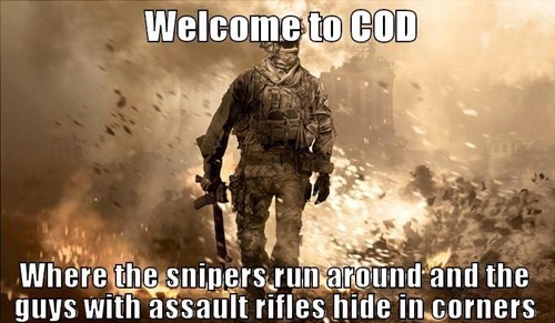 call of duty game logic - Welcome to Cod Where the snipers run around and the guys with assault rifles hide in corners