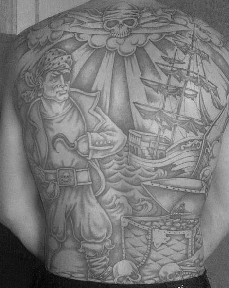This pirate tattoo means the bearer has committed armed robbery.
