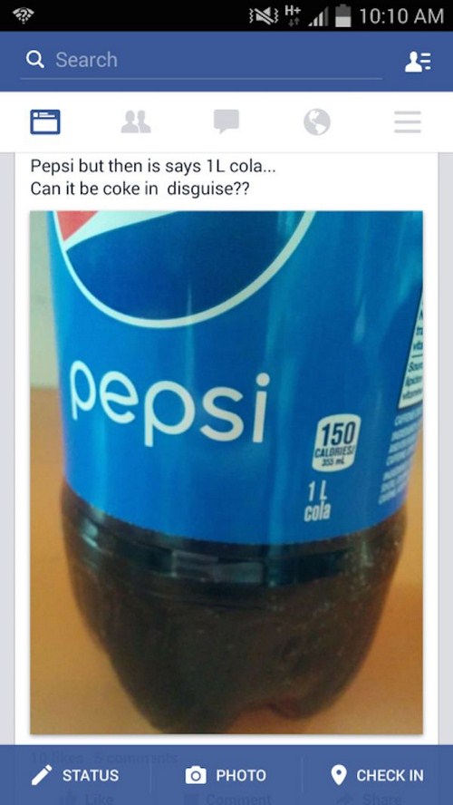 cobalt blue - Nh Q Search Pepsi but then is says 1L cola... Can it be coke in disguise?? pepsie 150 Calories 11 Status Photo Check In