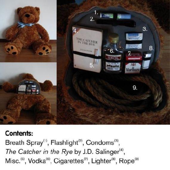 cool product teddy bears with secret compartments - W.Catcher In The Rye . 6. Skol Vouna Os Marlboro Contents Breath Spray, Flashlight", Condoms The Catcher in the Rye by J.D. Salinger", Misc., Vodka, Cigarettes", Lighter, Rope
