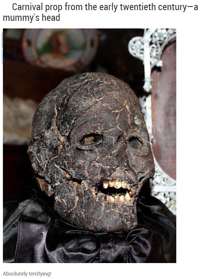 creepy old carnival - Carnival prop from the early twentieth centurya mummy's head Absolutely terrifying!