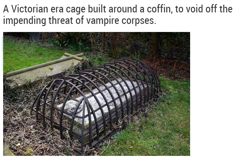 vampire grave - A Victorian era cage built around a coffin, to void off the impending threat of vampire corpses.