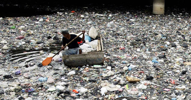 Pollution and refuse fill rivers, lakes, and oceans...