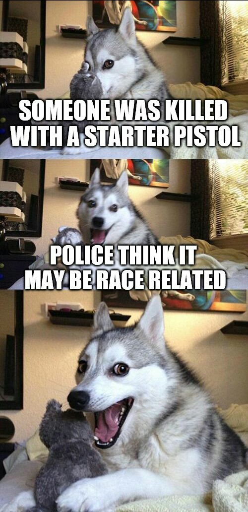 cheeky dog meme - Someone Was Killed With A Starter Pistol Police Think It May Be Race Related