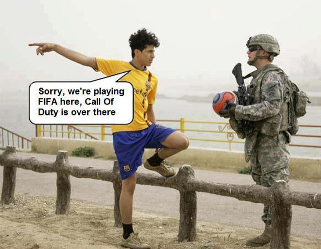 meme - call of duty camper memes - Sorry, we're playing Fifa here, Call Of Duty is over there