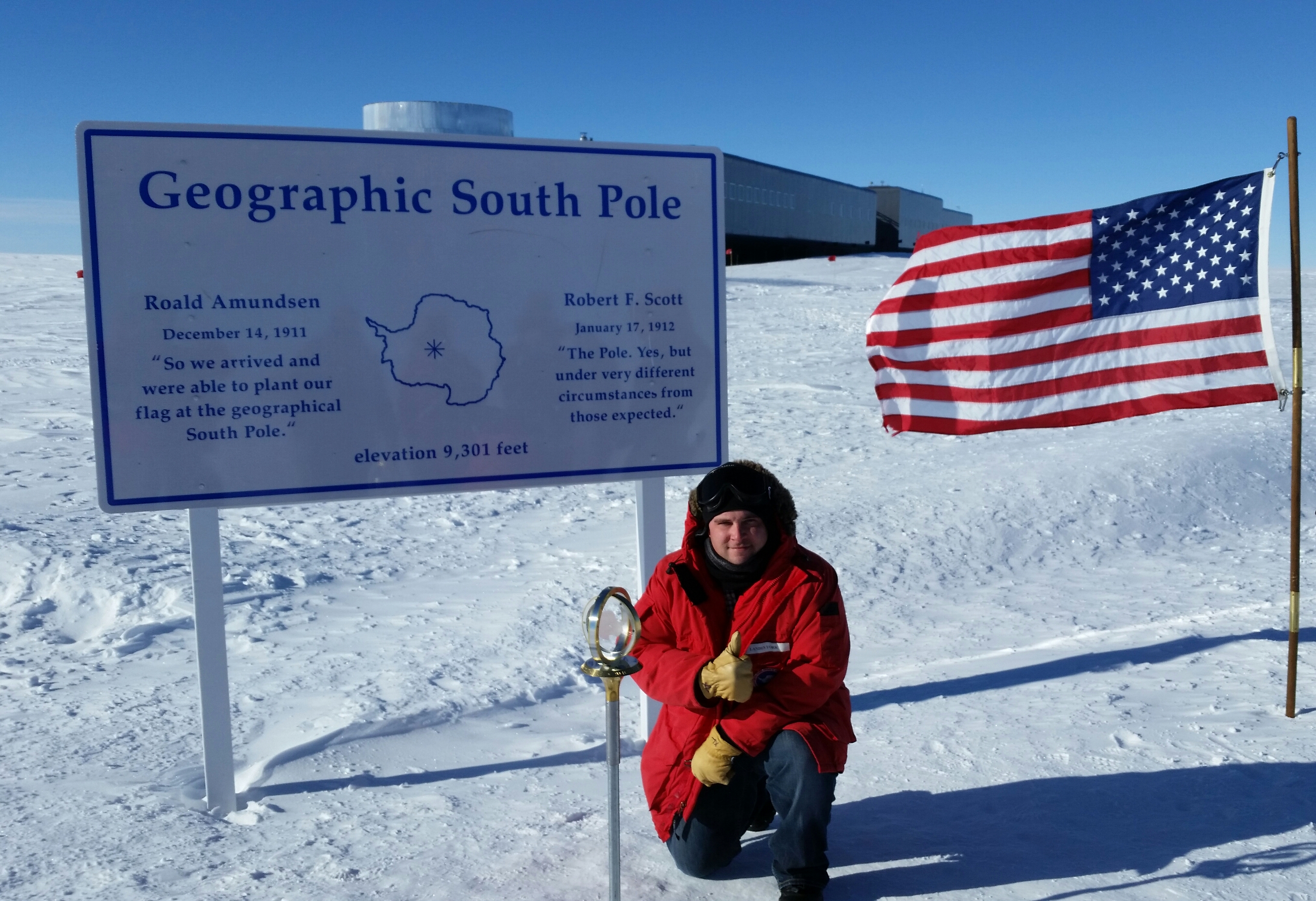 blue elephant - Geographic South Pole Robert F. Scon Roald Amundsen "So we arrived and were able to plant ou flag at the geographical South Pole The role is rut under very different sinpected elevation 9,301 feet