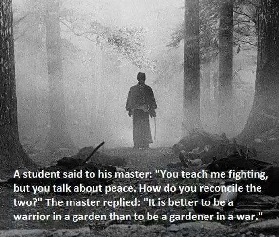 Dank meme about why it is better to be a warrior in a garden that a gardener in a war.