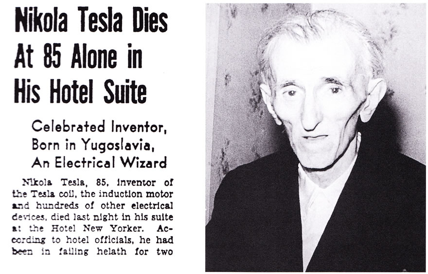 Sadly, Tesla died alone and penniless in a tiny apartment in 1943. After his death, it was rumored that the FBI broke into his lab and stole all of his research. This might explain why we're seeing more and more inventions these days that are obviously influenced by Nikola Tesla's work.