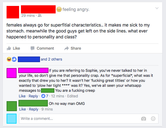 nice guy example - feeling angry. 29 mins. females always go for superfitial characteristics.. it makes me sick to my stomach, meanwhile the good guys get left on the side lines. what ever happened to personality and class? Comment and 2 others If you are