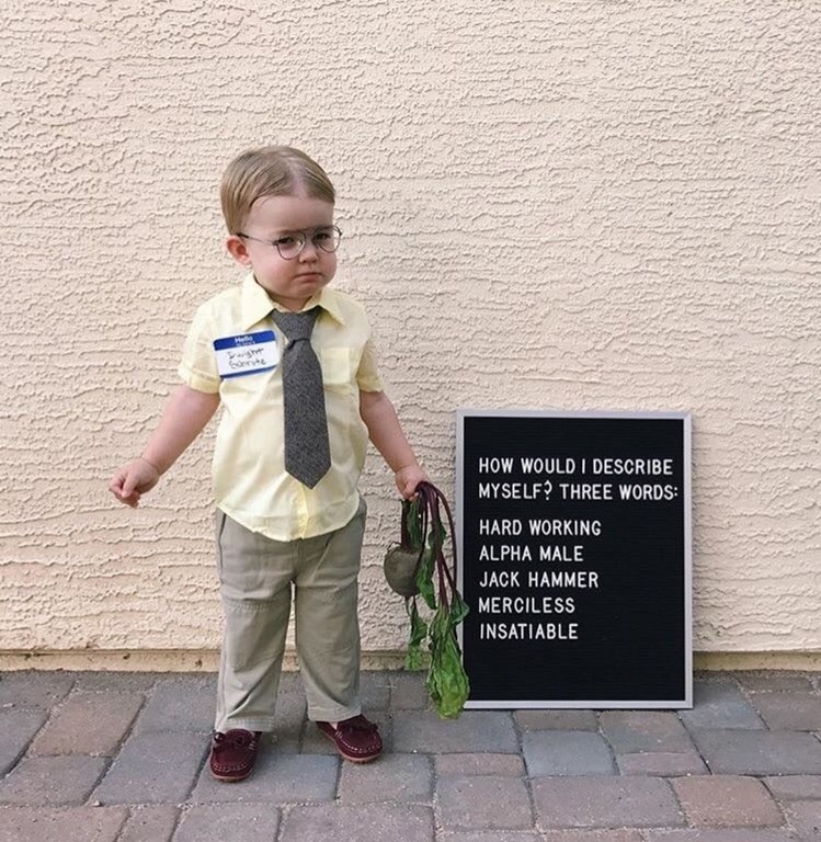 Little boy dressed up as Dwight Schrute 