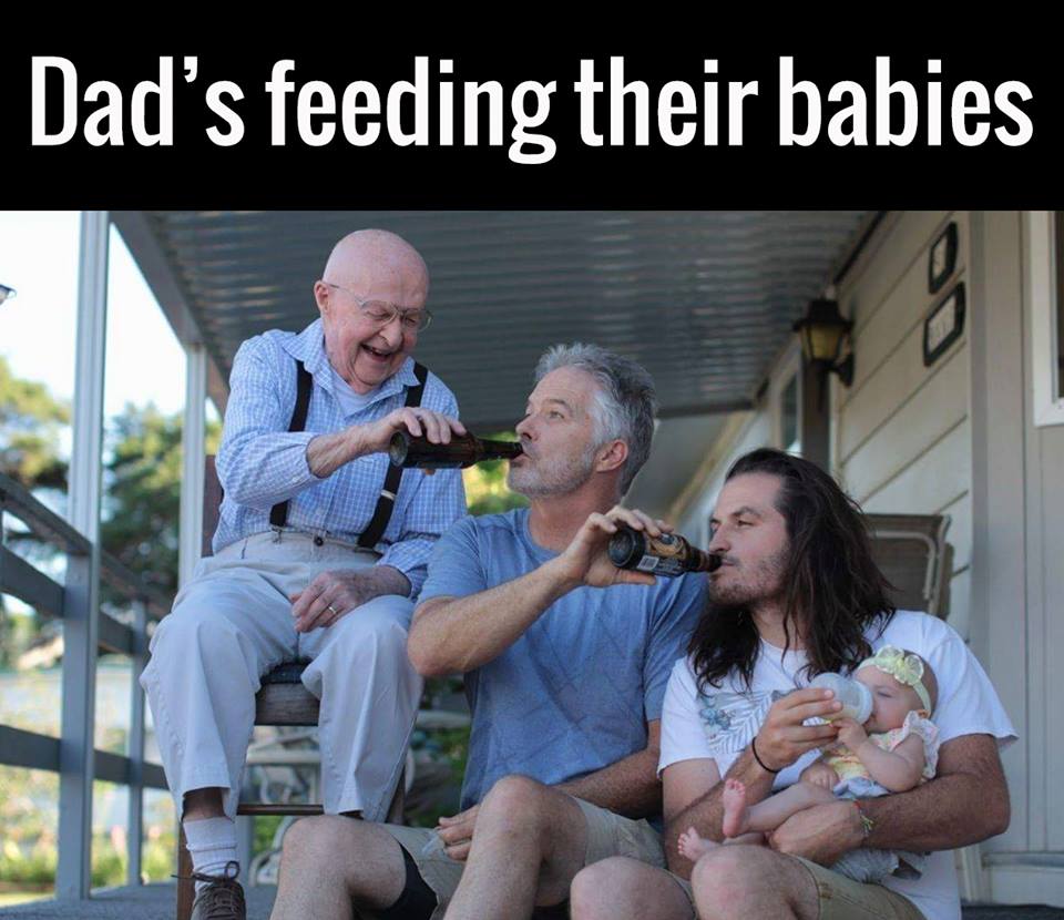 4 generations - Dad's feeding their babies