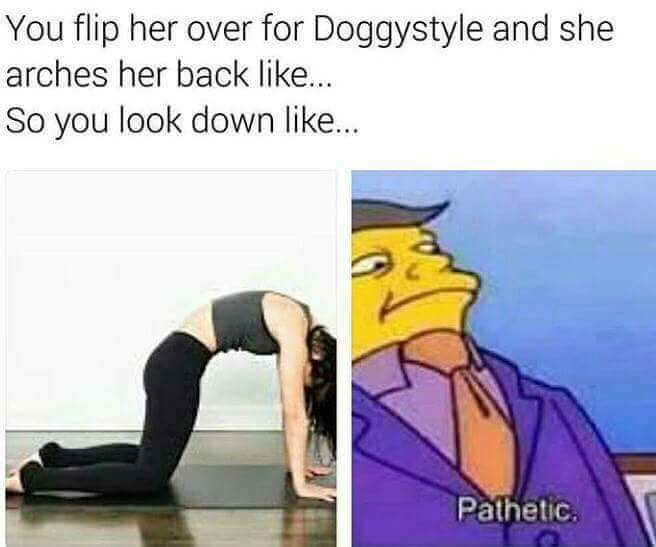 memes - skinner pathetic meme - You flip her over for Doggystyle and she arches her back ... So you look down ... Pathetic.