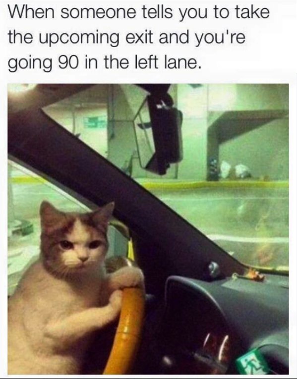 memes - you going 90 in the left lane - When someone tells you to take the upcoming exit and you're going 90 in the left lane.