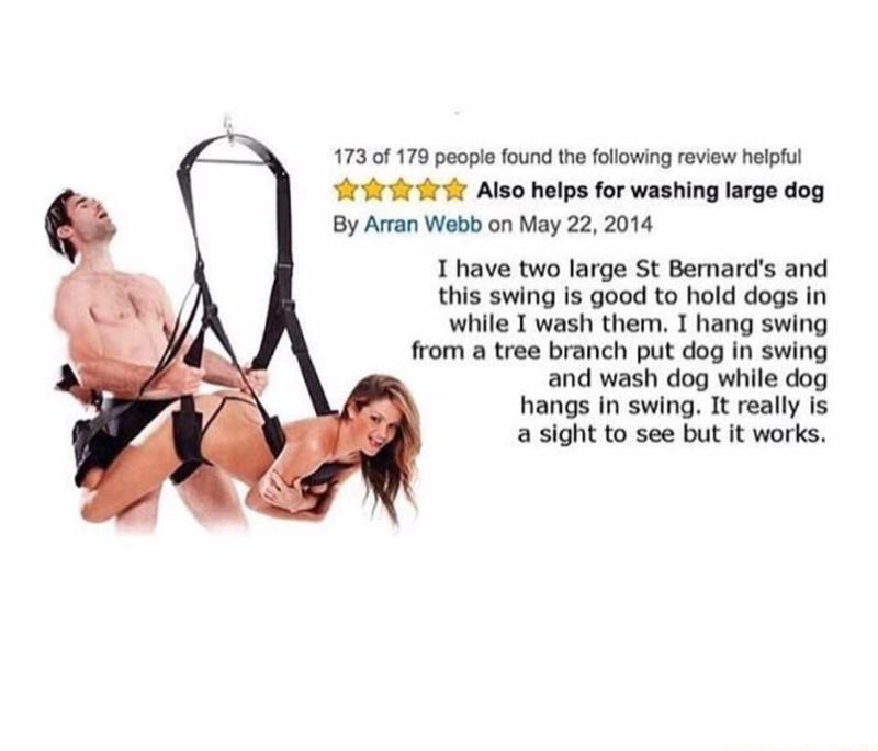 dirty kinky sex memes - 173 of 179 people found the ing review helpful Also helps for washing large dog By Arran Webb on I have two large St Bernard's and this swing is good to hold dogs in while I wash them. I hang swing from a tree branch put dog in swi