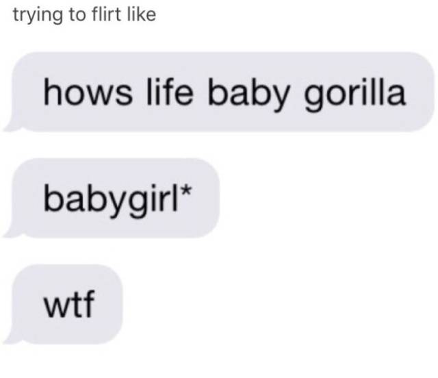 christmas pics and memes - communication - trying to flirt hows life baby gorilla babygirl wtf