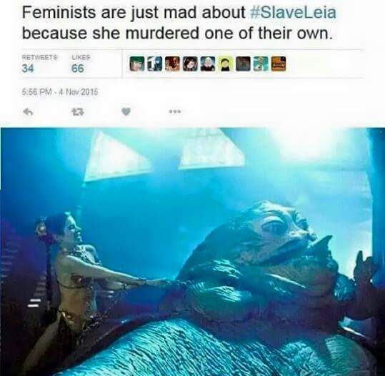 slave leia meme - Feminists are just mad about Leia because she murdered one of their own. 34 66