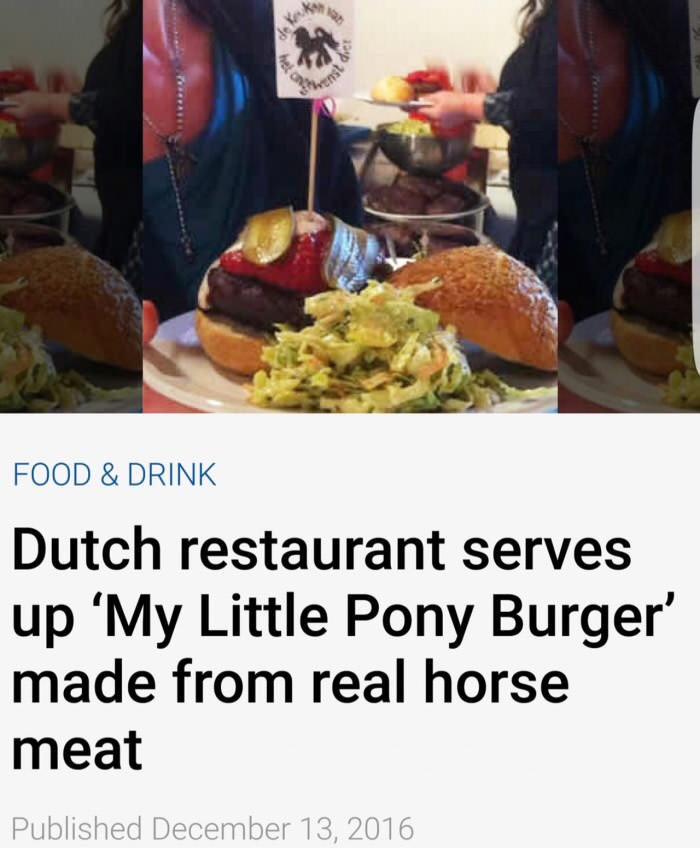my little pony burgers - Food & Drink Dutch restaurant serves up My Little Pony Burger' made from real horse meat Published