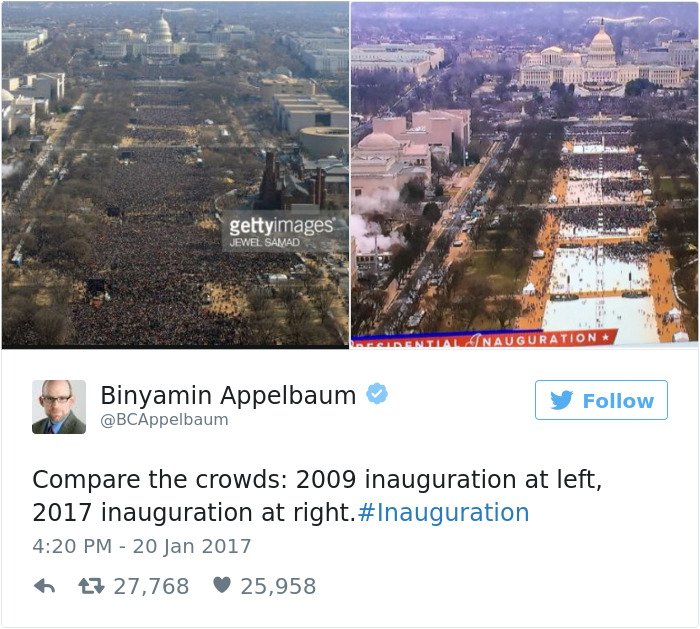 Famous meme about comparing the crowds from Trump's inauguration to that of Obama's