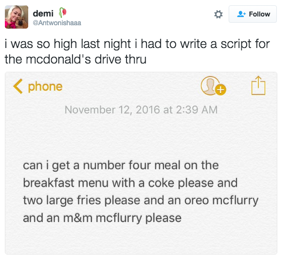 document - demi 3 i was so high last night i had to write a script for the mcdonald's drive thru