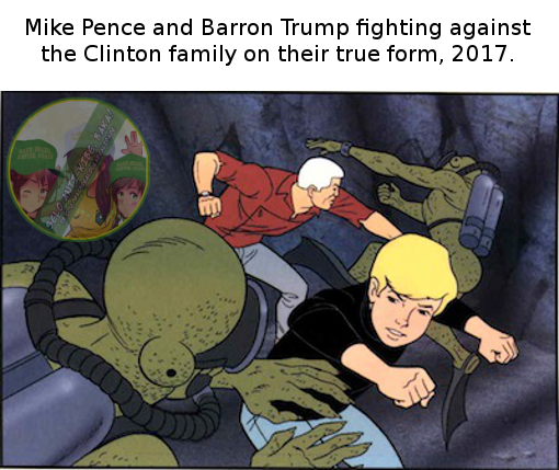 random mike pence jonny quest meme - Mike Pence and Barron Trump fighting against the Clinton family on their true form, 2017.
