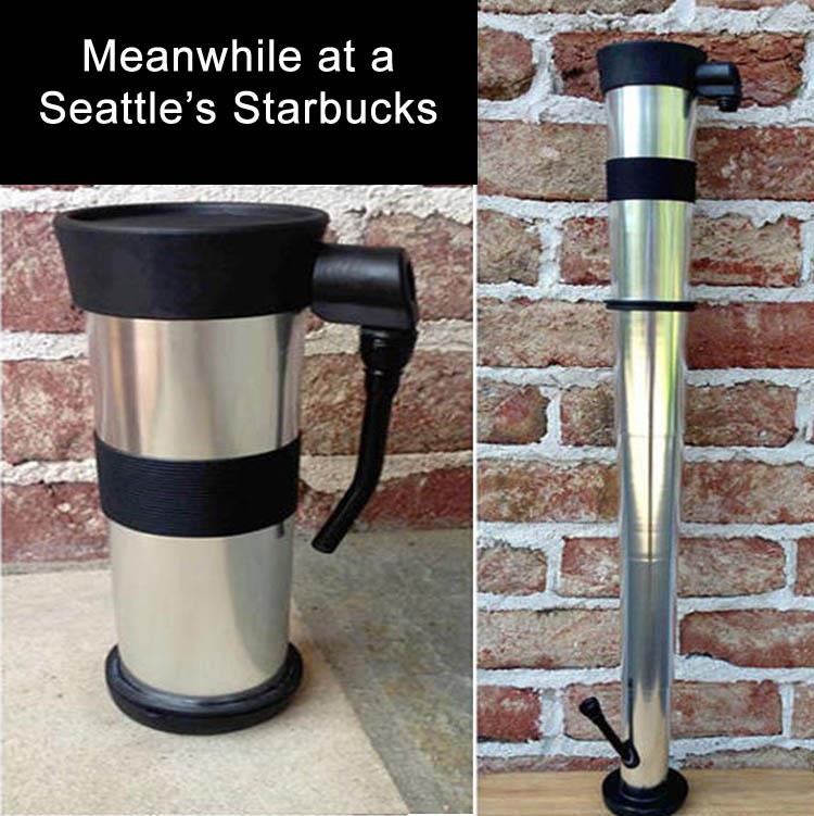 funny picture of mug in Seattle Starbucks