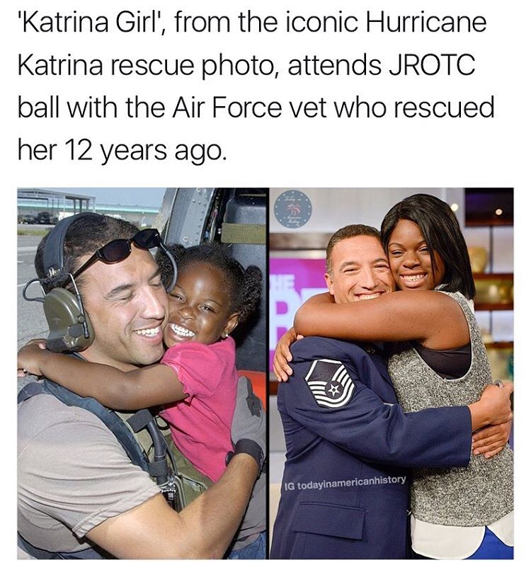katrina girl - 'Katrina Girl', from the iconic Hurricane Katrina rescue photo, attends Jrotc ball with the Air Force vet who rescued her 12 years ago. Ig todayinamericanhistory