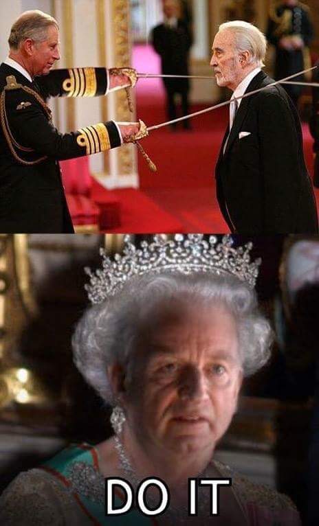 Dark meme about beheading a person being knighted. Perfect for Monday.