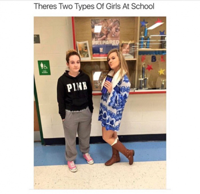 types of girls at school meme - Theres Two Types Of Girls At School Epared Pink