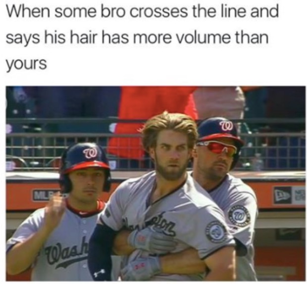 cool bryce harper meme - When some bro crosses the line and says his hair has more volume than yours To Taal