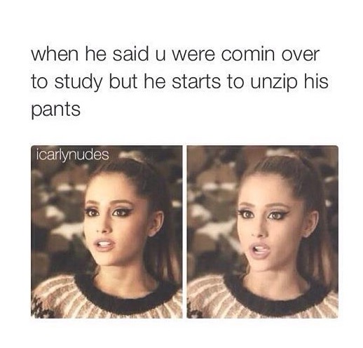 Meme about dude who came over to study but starts to unzip his pants.