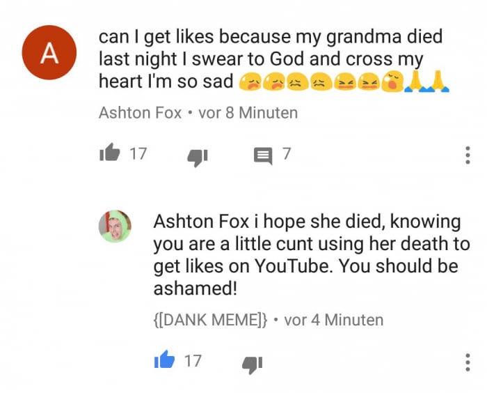 Girl trying to get likes for grandfather dying.
