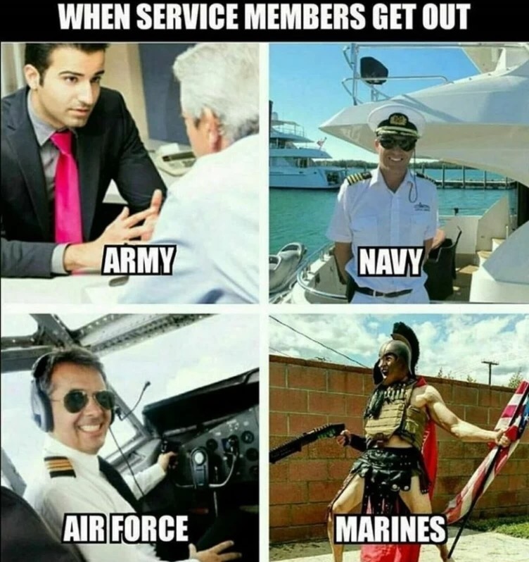 Meme making fun of how Marines stay marines for life.