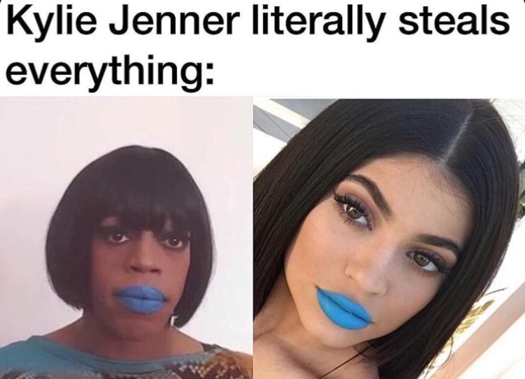 Meme making fun of how Kylie Jenner literally steals everything.