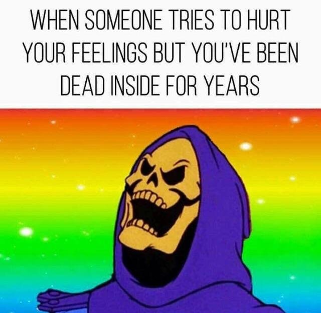 Skelator meme about how someone tries to hurt your feelings but you have been dead for years.