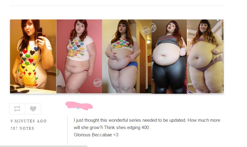 5 pics of the same girl as she gained more and more weight.