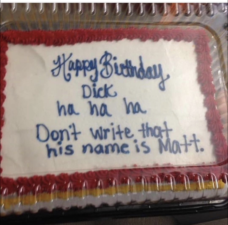 Funny birthday cake mistake.