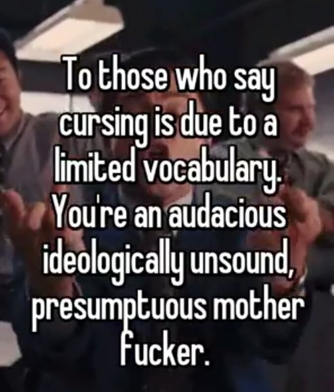 man - To those who say cursing is due to a limited vocabulary. You're an audacious ideologically unsound, presumptuous mother fucker.