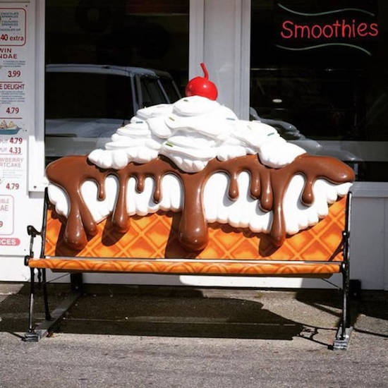 Street bench that looks like a melting ice cream sundae